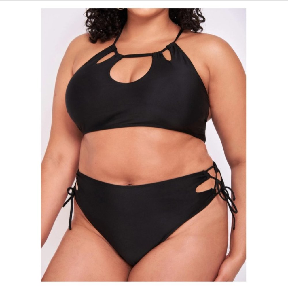 Side Drawstring Cut-Out Bikini Swimsuit – Plus – 1X & 2X